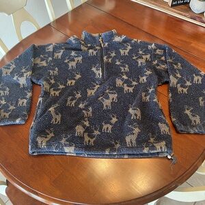 Vtg Chuck Roast Men's Size M Made In USA Men's 1/4 Zip Fleece Deer AOP Pullover
